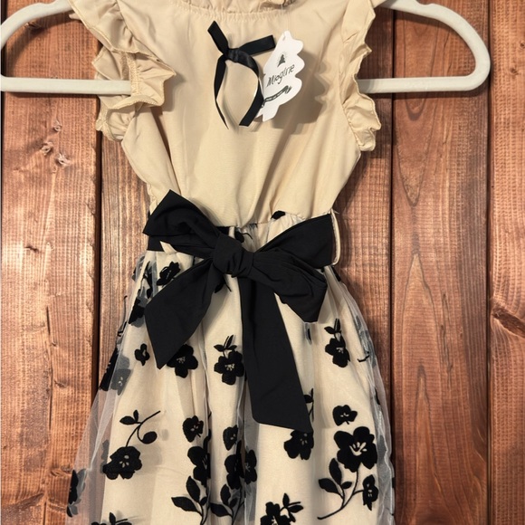 Cream and Black Floral Kids Dress - Picture 3 of 4